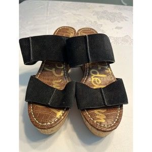 NEW ~ Sam Edelman Damara Platform Wedge Sandal Leather Cork Heel Black Women’s 8